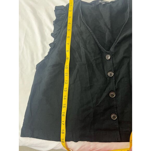 Madewell Linen Blend Black Button Down Sleeveless Blouse With Ruffles Size 16 - Picture 9 of 10